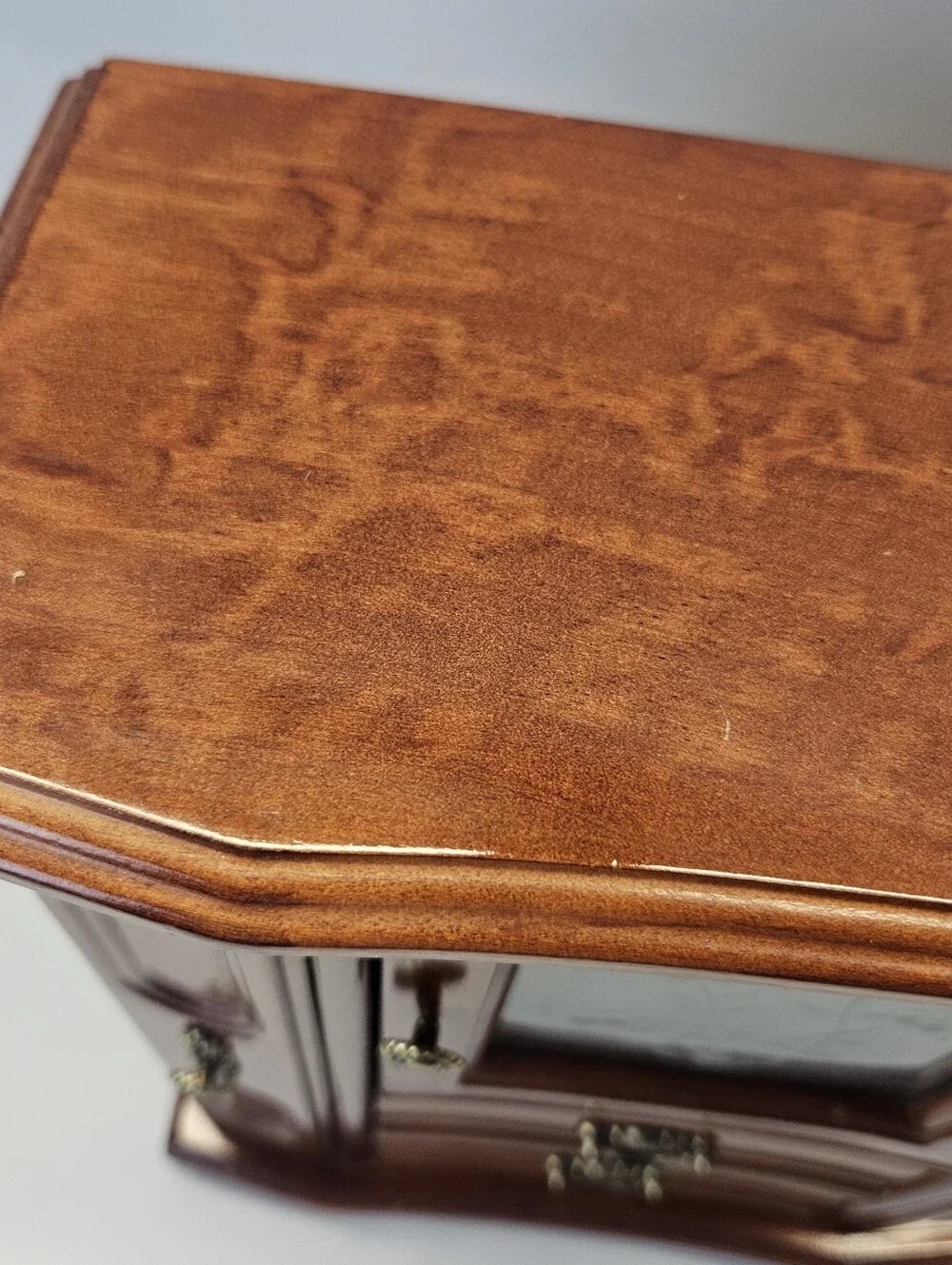 Vintage Wooden Jewelry Armoire Box 2 Drawers Ring Etched Glass Doors Felt Lined